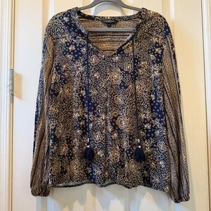 Liverpool | Navy and Beige Floral Blouse | Women’s Large